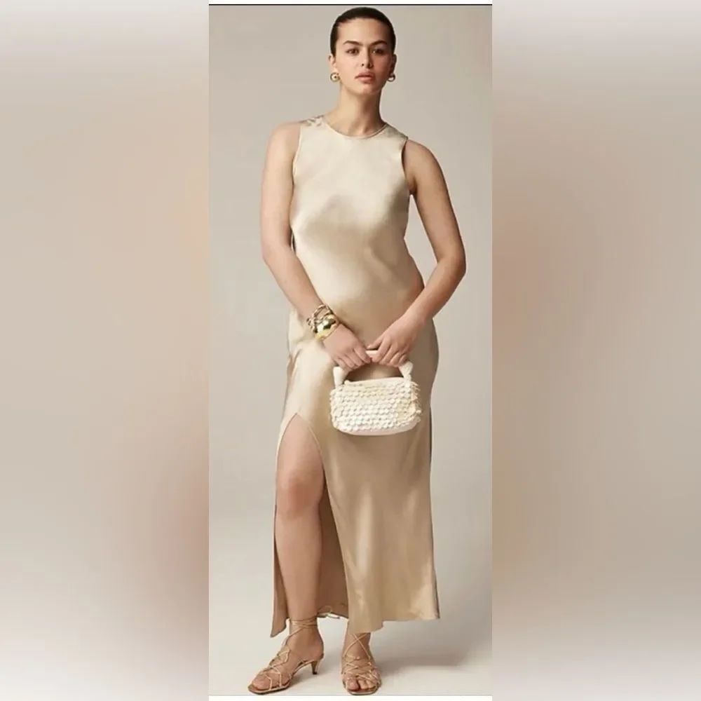 J. Crew Elegant luster viscose Sleeveless Tan Maxi Dress, US8
